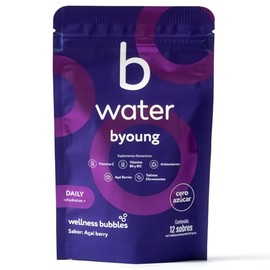 B Water - Byoung Daily Tabletas Efervescentes Rehidratantes | Tabletas Para Rehidratar con Açai, Mora Azul y Vitaminas C, B6 y B12 | Sin Cafeína | Sabor Acai Berry | Vitalidad Renovada | 12 Sobres