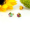 14K Yellow Gold Multi Color Crystal Cube Stud Earrings Screwback