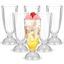 Leumoi 6 Pack 12.6 oz Milkshake Glass Clear Old Fashioned Soda Glasses Acrylic Milkshake Cups Plastic Sundae Glasses Fountain Glass Footed Ice Cream Cups