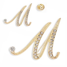 SINNKYA-Z Woman’s 26 Letter Initial Brooch Pins, Gold Clear Crystal Rhinestone Breastpins Letter Stocking Pins for gifts 2size/package (M)