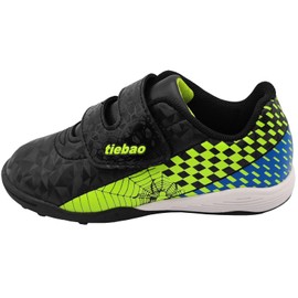 TiebaoGanar - Zapatos de fútbol unisex para niños, zapatos deportivos para exteriores, para exteriores, para fútbol, para niños y niñas, con gancho y lazo (niños pequeños/niños grandes), Negro -, 15