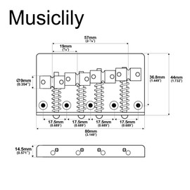 Musiclily Pro 19mm Classic Standard Top-loading 4-String Bass Bridge with Brass Saddle Steel Plate, Gold