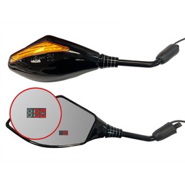 TMS Universal Headup Integrated Dual Sport Motorcycle Side Mirrors Rear View 8mm/10mm with GPS LED Speedometer Display and Turn Signal Street Dirt Bike Quad ATV UTV(US PATENT NO. US9,372,344B2)