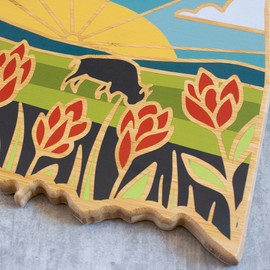 Totally Bamboo Oklahoma State Shaped Cutting Board and Charcuterie Serving Platter with Artwork by Summer Stokes, Includes Hang Tie for Wall Display