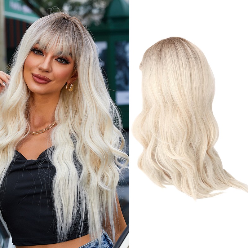 Gradient Blonde Brown Long Curly Wig Women Heat Resistant Synthetic