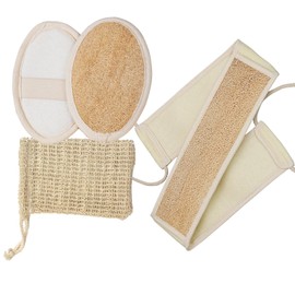 JouiiSiYa Natural Loofah Bath Set, Exfoliating Luffa Sponge Kit with Back Scrubber and Sisal Soap Bag, Bath Shower Loofah Sponge for Women and Men, for Face and Body - 2 pcs