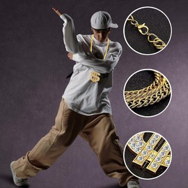 HIULLEN 8Pcs Hip Hop Costume kit, 80s 90s Hip Hop Fancy Dress Accessories, Hip Hop Costume Accessories Fake Gold Chain, Dollar Sign Necklace, Fake Rings, Hip Hop Ring, Hippie Glasses for Women Men