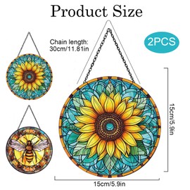 2 Pcs Sun Catchers for Windows, Sun Catcher, Glass Ornaments Bright Sunflowers Sun Catchers, 6-Inch Decorative Window Ornament Home Decor Gift for Plant Lover Housewarming Party