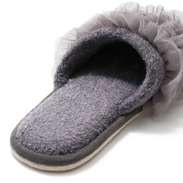 Francfranc Moist Knit Ruffle Room Shoes, gray