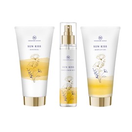 Dresdner Essenz Sun Kiss – Sommerlich-sinnliches Pflege-Set mit Duschgel 200ml, Bodylotion 200ml & Duftspray 150ml