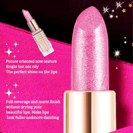 Shimmers Lipstick Pearl Pink Color Lip Stick, Glitter Metallic Bright Pink Lip Balm for Women, Silky Smooth Full-Coverage Lipsticks, Longlasting Pearlescent Light Pink Tinted for Women