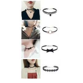 YFFSFDC Choker Necklace, Black, 20-piece Set, Simple, Stylish, Women's Choker, Ribbon Making, Flower Lace, Elastic Type, Pendant, Collar, Accessories