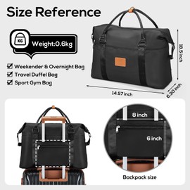 Joyway Travel Duffel Bag, Weekender Overnight Bag for Women, Sports Tote Gym Bag with Wet Pocket, Foldable Personal Item Travel Duffle Bag with Trolley Sleeve, Black