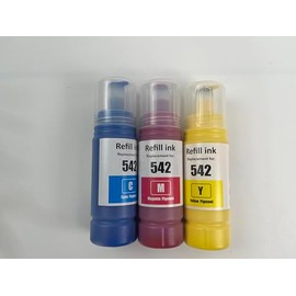 542 Ink Refill Bottles Compatible for Eco tank Pro ET-5150 ET-5170 ET-5180 ET-5800 ET-5850 ET-5880 ET-16600 ET-16650, 542 T542 Pigment Ink Bottle Combo Pack for Workforce ST-C5000 ST-C5500(C/M/Y)