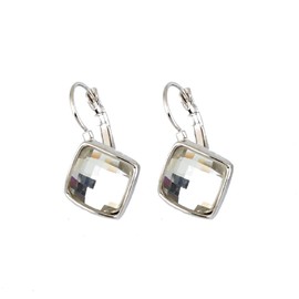 Crystalline Azuria Women 18ct White Gold Plated Rhombus Square White Crystals Lever back Dangle Earrings