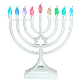 LED Electric Blue Hanukkah Menorah with Special Effects - Battery/USB Powered, Star of David, 4 Lighting/Blinking Modes, Large LED Bulbs, Chanukah Traditional Electric Menorahs - White