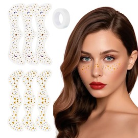Glitter Freckles Face Tattoo, Gold Freckles Temporary Face Tattoos,Sparkle Makeup Patches, Cute & Waterproof Glitter Makeup Accessories For Women Girls, 6 Pcs