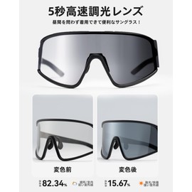 Rock Bross UV 400 Dimmable Sunglasses, Sports Sunglasses, Fogproof, Bicycle, Road Bike, Sports, Eyewear Ultra Lightweight, 0.9 oz (26 g), Mountain Climbing, Tennis, Fishing, 5 Seconds Color Changing