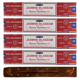 Original Satya Nag Champa Jasmine Blossom Incense Sticks | with M&J incense sticks holder | x4 pack | for Aromatherapy, Spa, Yoga, Weddings, Meditation, Healing, Positivity and Relaxation