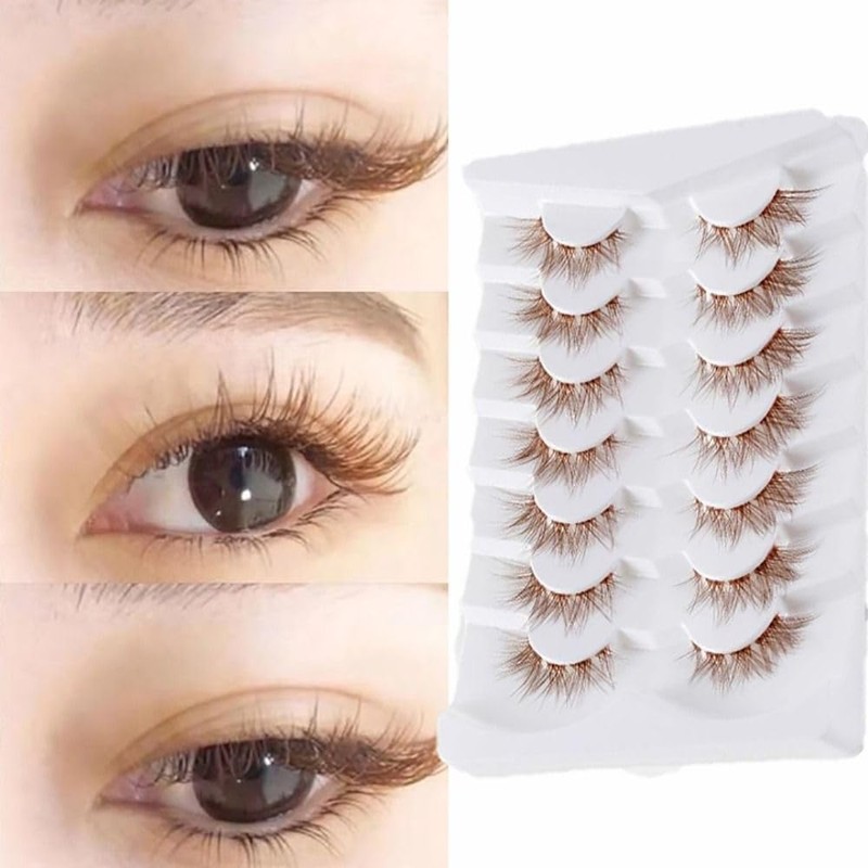 7 Pairs Natural Look Cartoon Anime False Eyelashes Brown Cluster