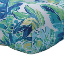 Pillow Perfect Pineapple Indoor/Outdoor Tufted Wicker Bench Cushion, 19" x 44", Blue Vida Opal
