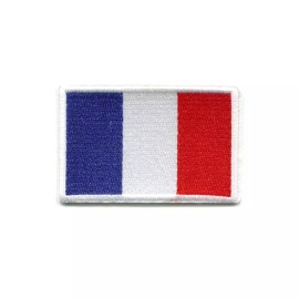 Patchwork Paradise French National Flag Embroidered Iron On Patch White Outline DIY Applique