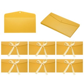 sourcing map 20 Pack Greeting Card Envelopes with Ribbon Bow Tiny Items Storage Vintage Cute Present Card Holder for Wedding Greeting Party Postcards, Golden Yellow 8.7" x 4"