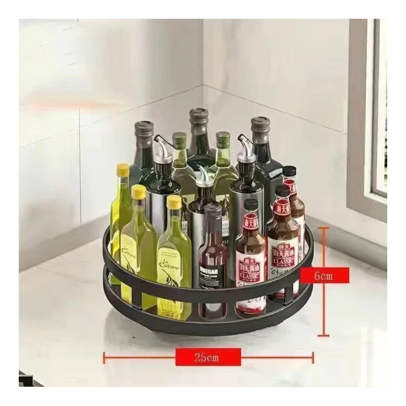 360° Rotating Countertop Organizer for Kitchen Storage – Space-Saving Metal