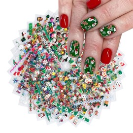 30 Sheets Christmas Nail Stickers Red Green Nail Art Decals Cute Nail Art Stickers 3D Self Adhesive Snowflake Snowman Nails Decals Supply Design for Women Xmas Manicure DIY Decoration Accessories
