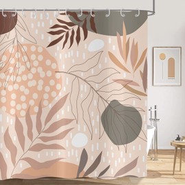 Hnmdmyi Shower Curtain Boho 180 x 200 cm, Abstract Leaves Plant Beige Bath Curtain Mid Century Modern Geometric Minimalist Aesthetic Art Waterproof Polyester Fabric Washable Bath Curtain