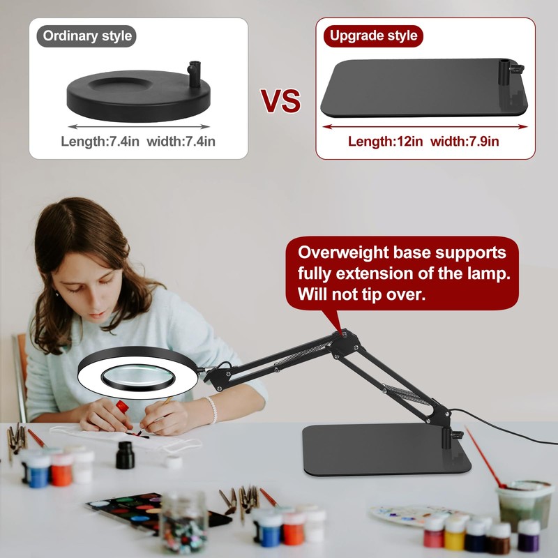 12X Magnifying glass with Light and Stand,5 Inches 2-in-1 Lighted