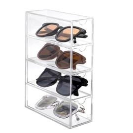 TOLIDA Clear Acrylic Sunglasses Organizer - 4 Slots Acrylic Display Drawer Storage Holder, Home/Office Storage Box for Watches, Chain Bracelets, Desktop Organizer for Coffee Capsule, Tea bags