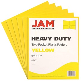 JAM PAPER Heavy Duty Plastic 2 Pocket School Folders - Yellow - 6/Pack