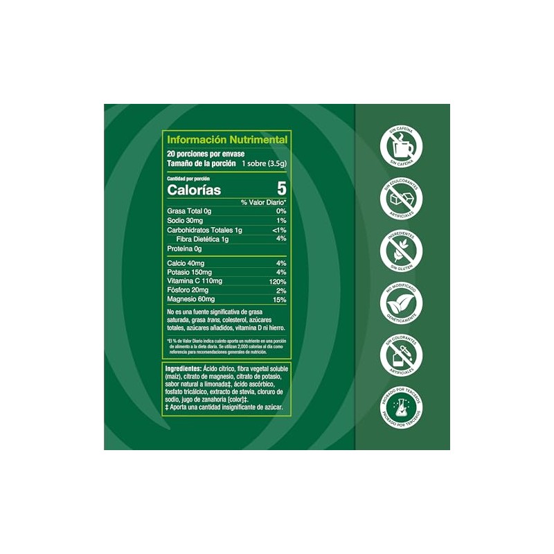 Organika Electrolitos en Polvo Sabor Limonada Clásica Sin Azúcar 20
