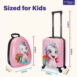 emissary 3 Pieces Unicorn Kids Luggage Set for Girls, 16" Hardside Carry on Luggage with Spinner Wheels, Toddler Suitcases Set Travel Rolling Kid's Luggage Airline Approved