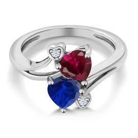 Gem Stone King 925 Sterling Silver Red Created Ruby Blue Created Sapphire Ring For Women (1.79 Cttw, Heart Shape 6MM, Gemstone July Birthstone, Available In Size 5, 6, 7, 8, 9)