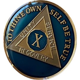 10 Year AA Medallion 1.5" Large Metallic Midnight Blue Sobriety Chip