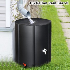 Collapsible Rain Barrel, 132 Gallon Portable Rainwater Collection System, Water Storage Tank, Rain Catcher Barrel with Two Spigots and Overflow Kit, Rain Water Barrel Collector for Garden, Black
