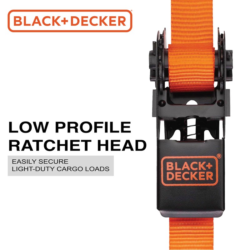 BLACK+DECKER BD1005 Black/Orange 1" x 10' Ratchet Tie Down Straps