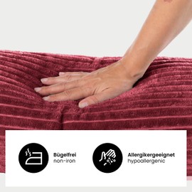 BaSaTex Winter Plush Cushion Covers, Pack of 2, 40 x 60 cm, Cashmere Touch Coral Fleece, Rip-Corduroy, Sofa Cushion, Couch Cushion, Decorative Cushion Cover, Zip, Bordeaux