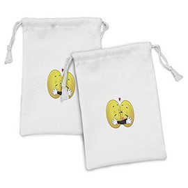 Ambesonne Romantic Fabric Pouch Set of 2, Hugging Pop Culture Showing Affection and Adoration, Small Drawstring Bag for Toiletries Masks and Favors, 9" x 6", Yellow Black White