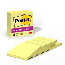 Post-it - Notas adhesivas superadhesivas, 5 blocs de notas adhesivas, 3 x 3 pulgadas, suministros escolares, productos de oficina, notas adhesivas para superficies verticales, monitores, paredes y