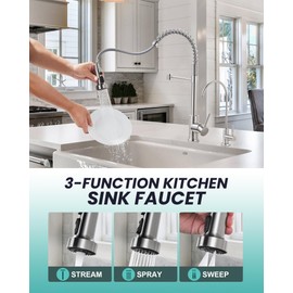 Kitchen Faucet and Water Filter Faucet: Stainless Steel Kitchen Sink Faucet with Drinking Water Faucet - Brushed Nickel Single Handle Tap with Pull Down Sprayer for Kitchen Sink Farmhouse Bar