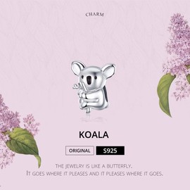 Qings Koala Charms Bead for Bracelets and Necklaces Making 925 Sterling Silver Jewelry Lovely Animal Pendant for Women and Girls as Gift