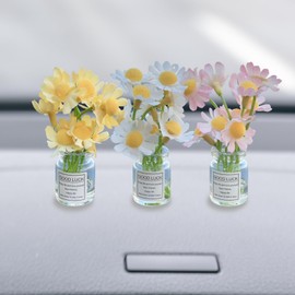 Ethlomoer 3PCS Cute Car Decor - Daisy Dashboard Figurines & Idols, Pink White Yellow - Girly Car Accessories for Women, Interior Accessories, Car Decor for Women