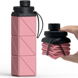 BEAUTAIL Collapsible Water Bottles, Silicone Foldable Water Bottle 610ml, Portable Lightweight Reusable Leakproof Bottle for Gym Travel Camping Hiking Sports Outdoor, 1 Pack (Pink)