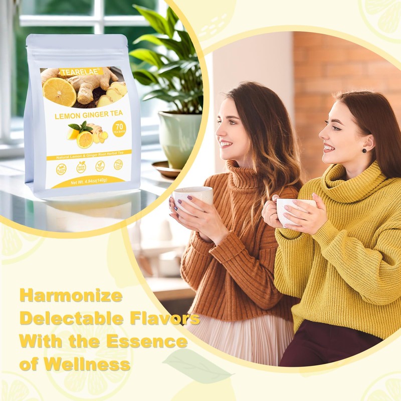 TEARELAE - Lemon Ginger Tea Bags, 70 Count - Natural