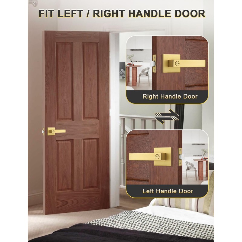 Tinewa 1 Pack Brushed Gold Door Handle Interior Privacy Door