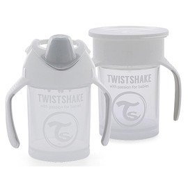 Twistshake 360 Cup + Mini Cup | Baby Sippy Cups with 360° Drinking Rim and Soft Drinking Spout with Fruit Mixer - 230 ml | Learning Cups for Children with Handles | Leak-Proof | BPA Free | White
