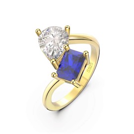 Bellitia Jewelry Yellow Gold Plated 925 Sterling Silver Engagement Ring Jewelry for Women, Birthstone Gemstone Simulated Blue Sapphire & Cubic Zirconia Ring for Her, Size 8